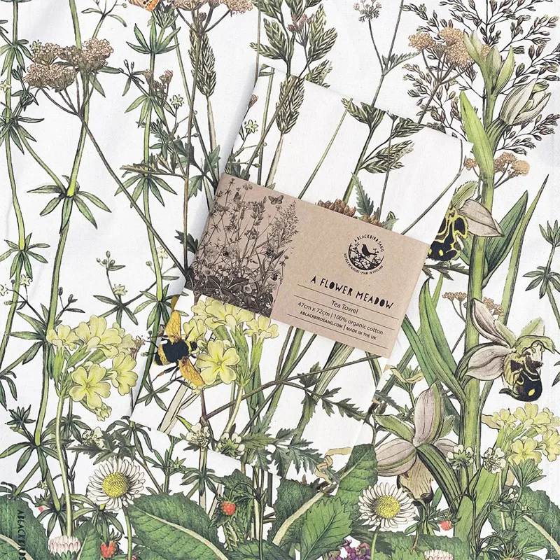 A Blackbird Sang Tea Towel - A Flower Meadow-1