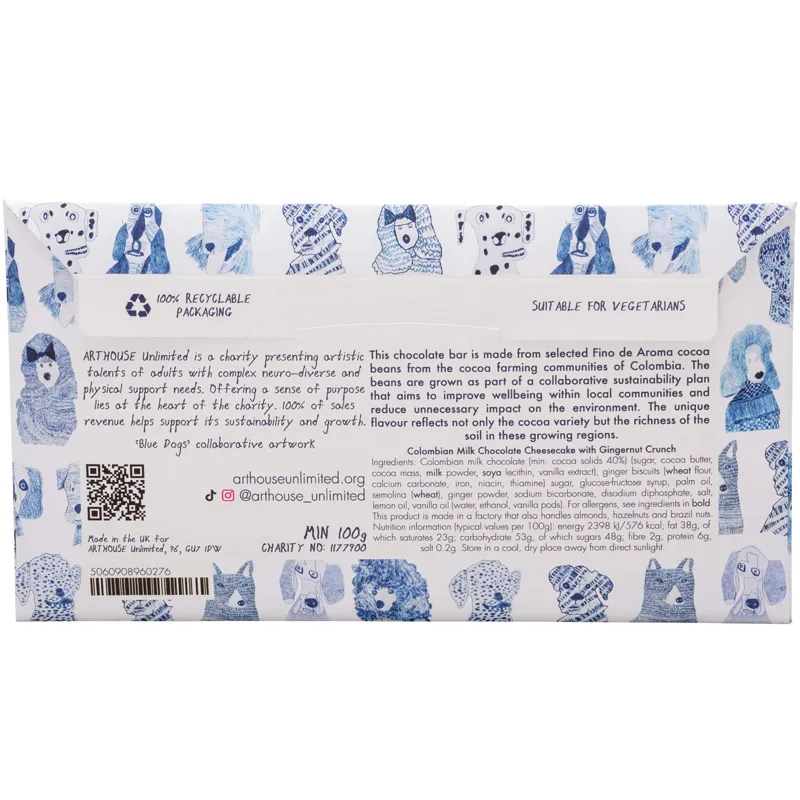 Arthouse Blue Dogs Milk Chocolate Bar with Cheesecake and Ginger Nut Crunch-2