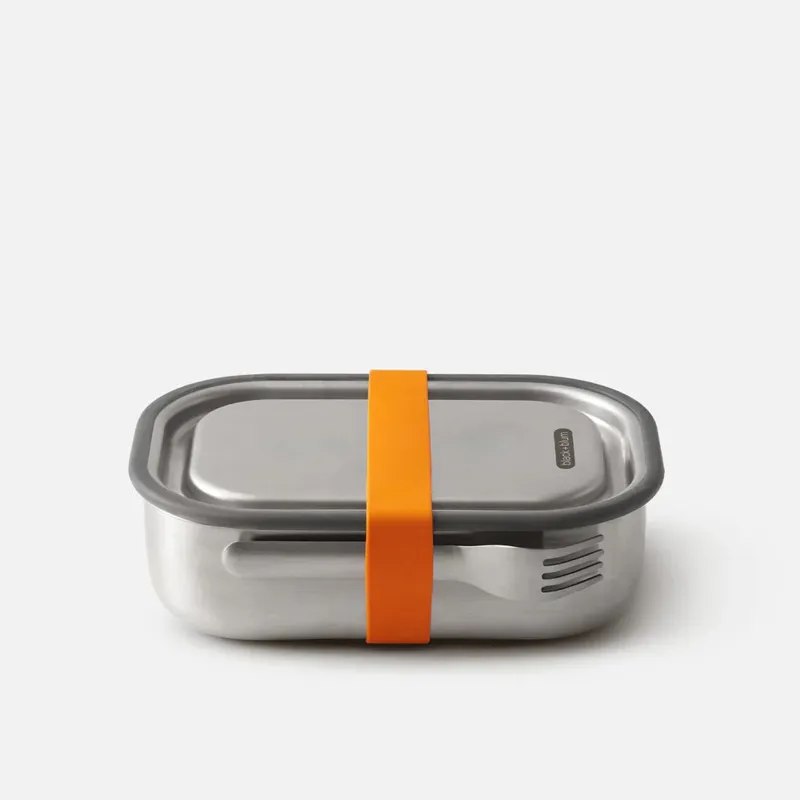 Black and Blum Large Stainless Steel Lunchbox with Orange Strap