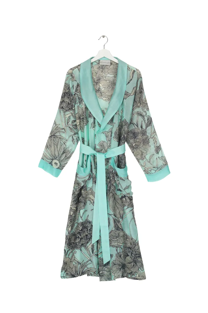 One Hundred Stars Dressing Gown - Etched Floral Aqua
