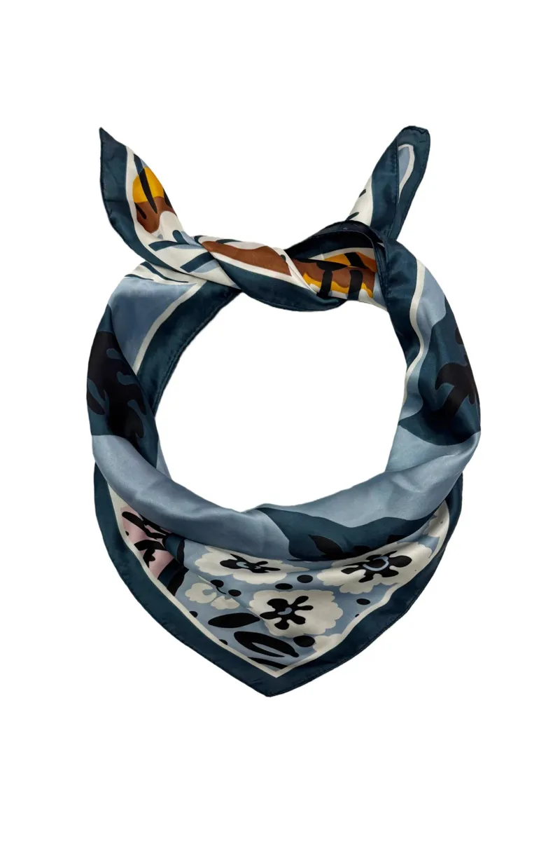 Fashion Scarf World Blue Cherry Blossom Square Scarf-1