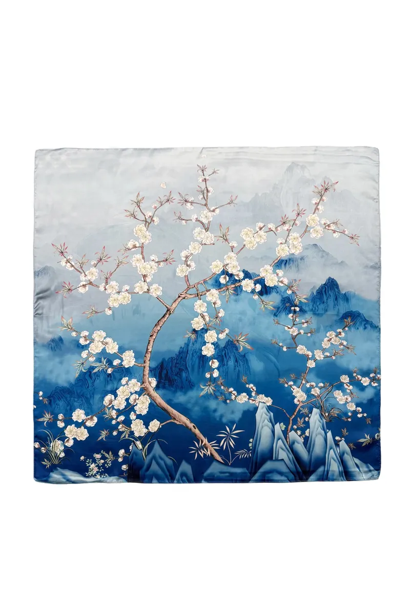 Fashion Scarf World Cherry Blossom Mountain Square Scarf