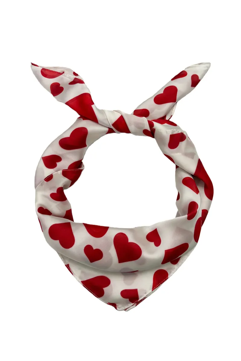 Fashion Scarf World Cream Heart Print Square Scarf-1
