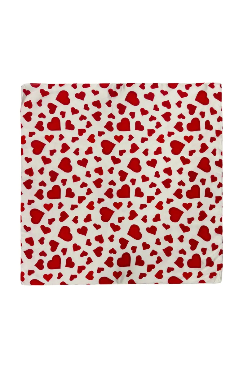 Fashion Scarf World Cream Heart Print Square Scarf