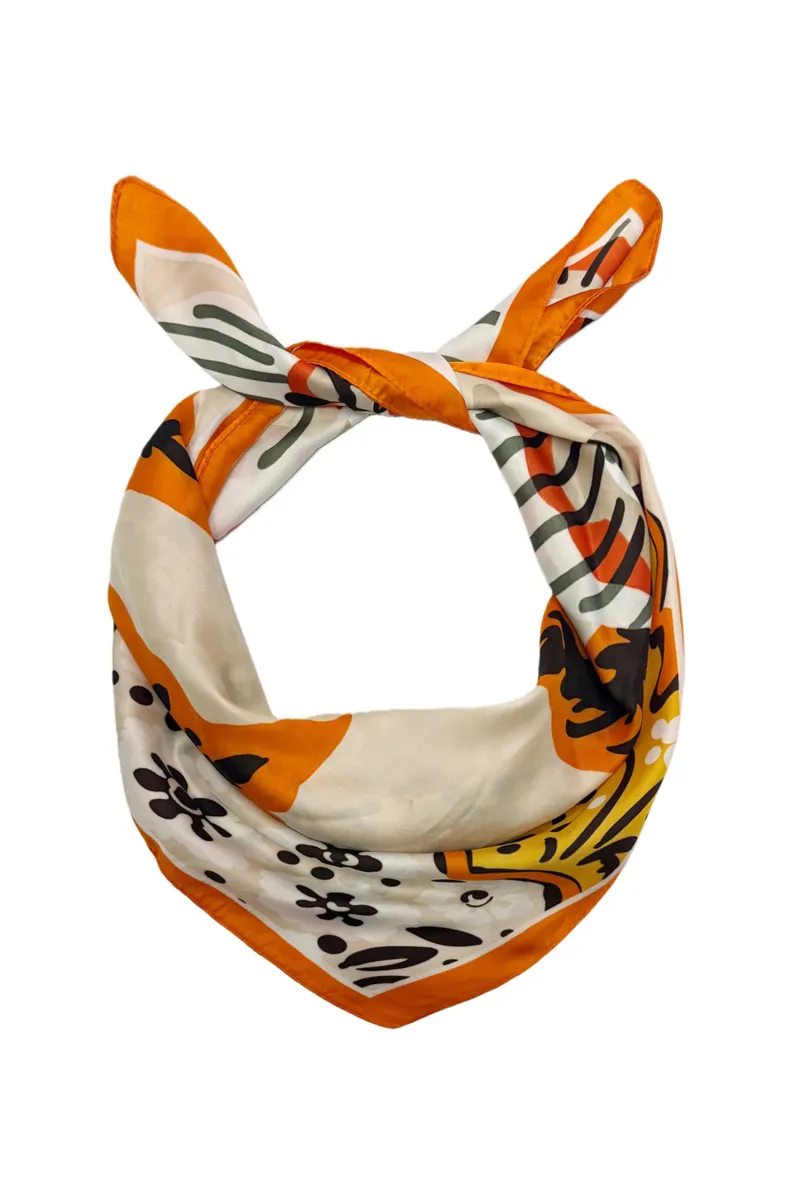 Fashion Scarf World Orange Cherry Blossom Square Scarf-1