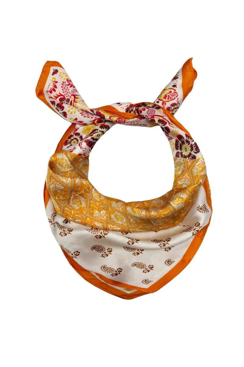 Fashion Scarf World Orange Indian Paisley Square Scarf-1