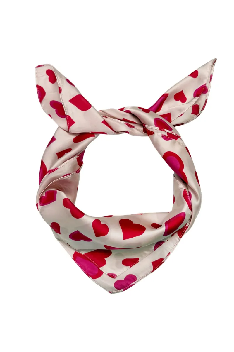 Fashion Scarf World Pink Heart Print Square Scarf-1