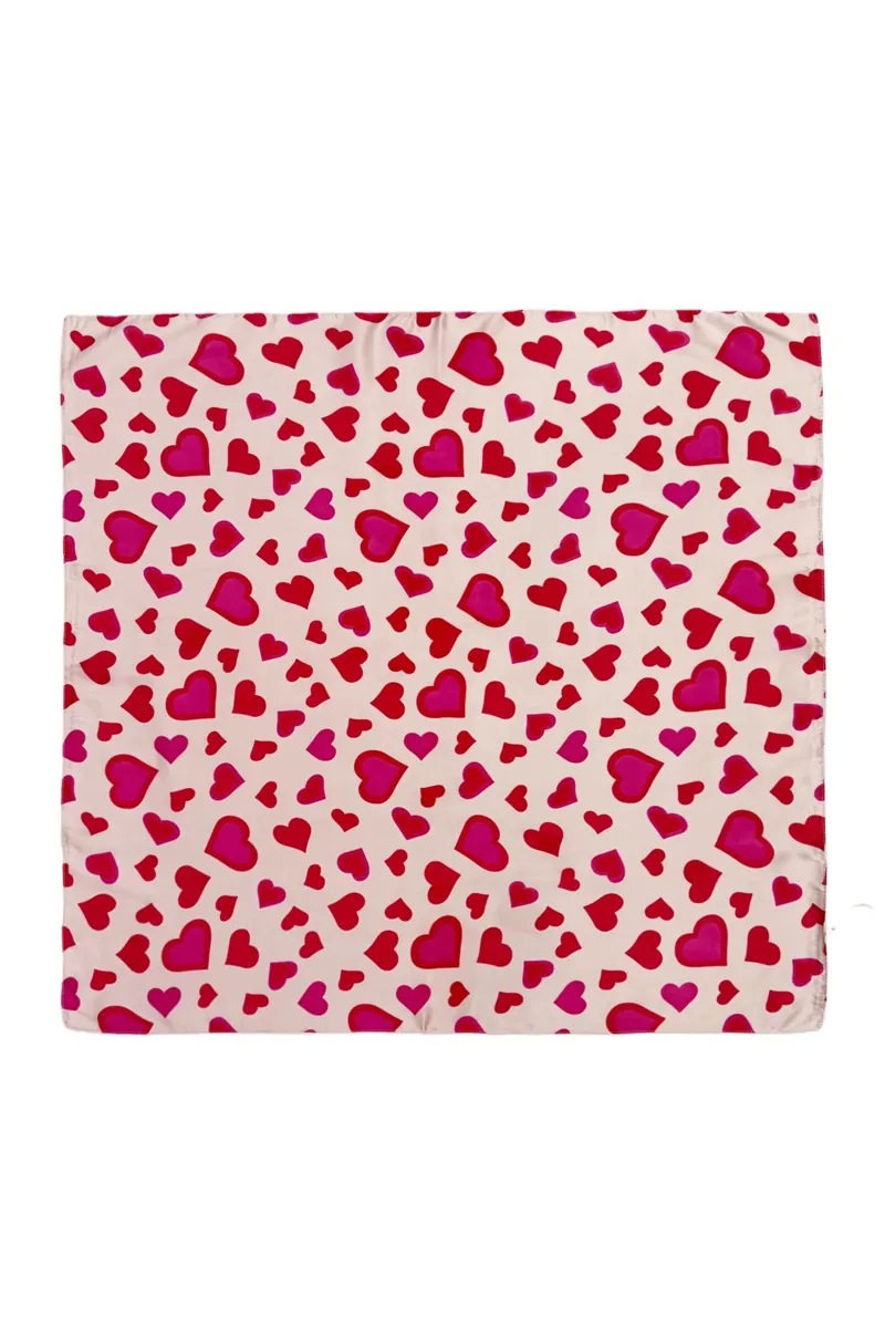 Fashion Scarf World Pink Heart Print Square Scarf