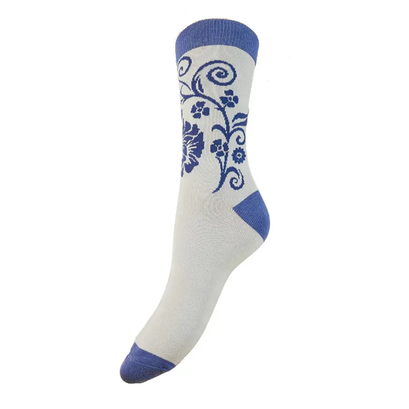 Gemjar Bamboo Socks 4-7 - Blue Floral