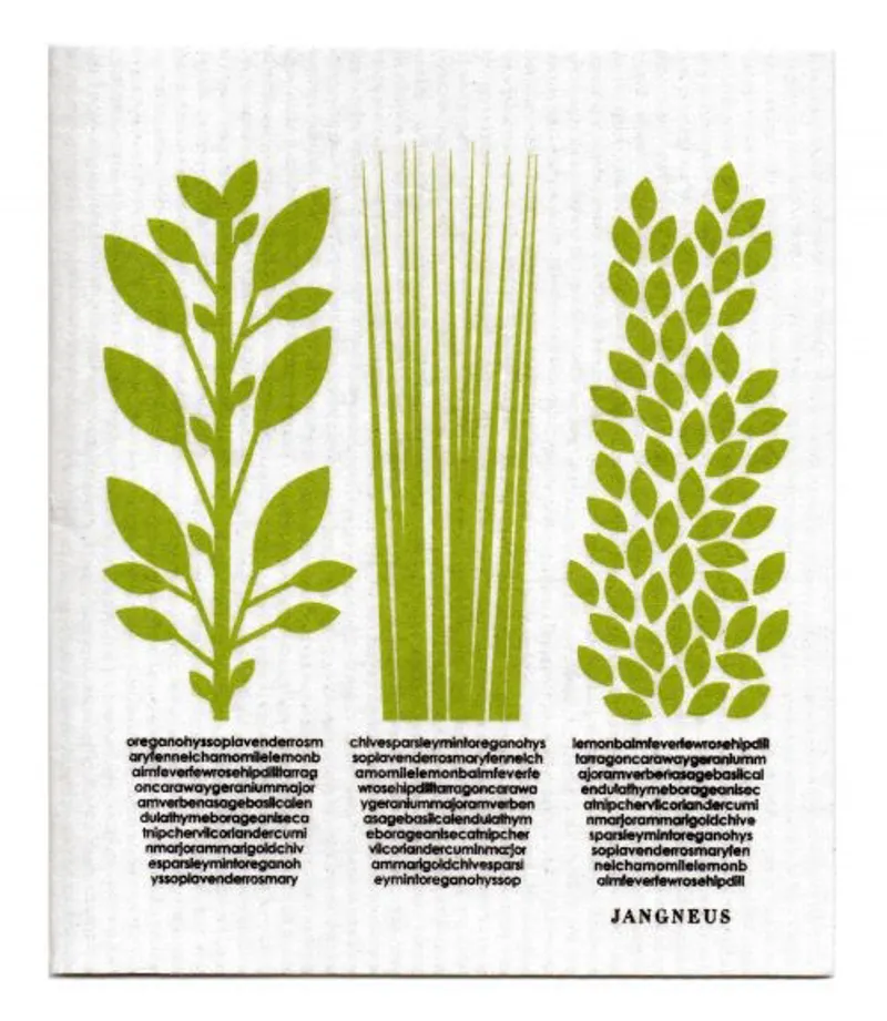 Jangneus Patterned Cotton Tea Towel Green Herbs