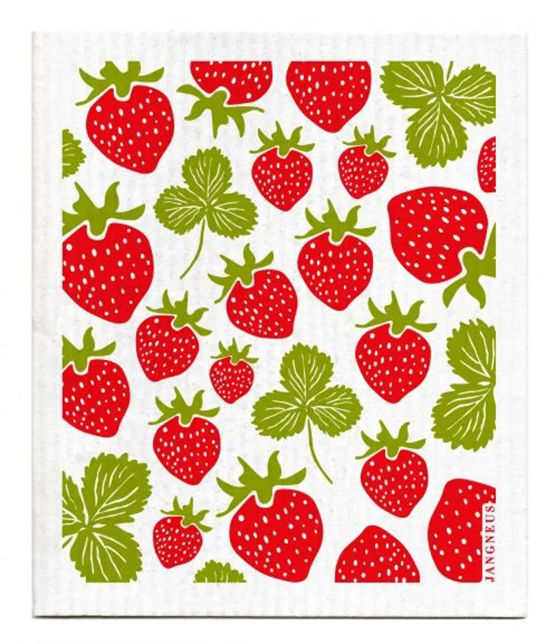 Jangneus Patterned Cotton Tea Towel Red Strawberries