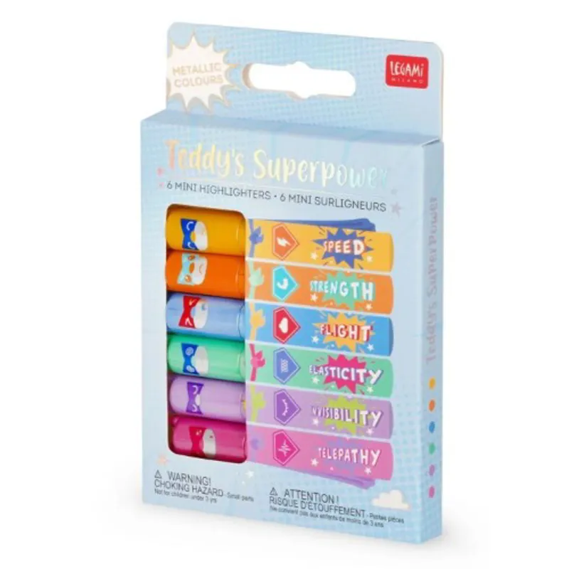 Legami Set of 6 Mini Highlighters Teddy's Superpower