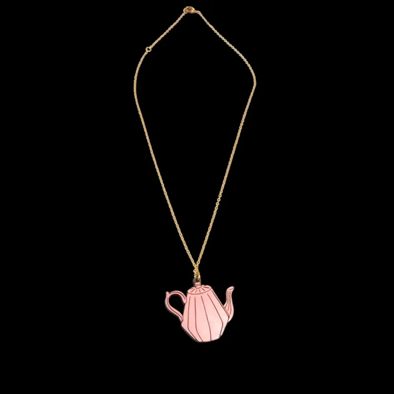 Materia Rica Pink Teapot Wooden Necklace