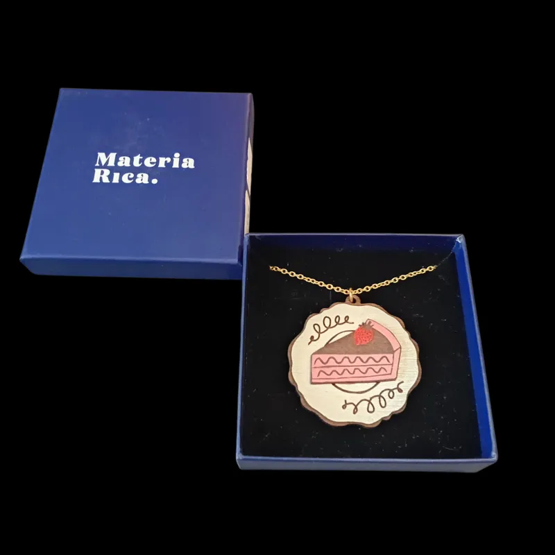 Materia Rica Strawberry Cake Wooden Necklace