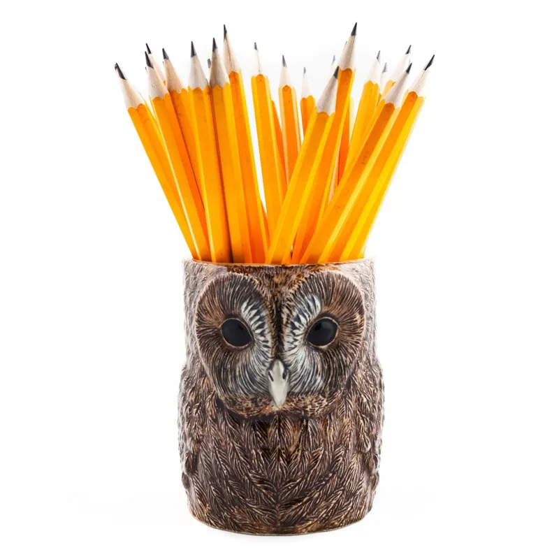 Quail Pencil Pot Tawny Owl