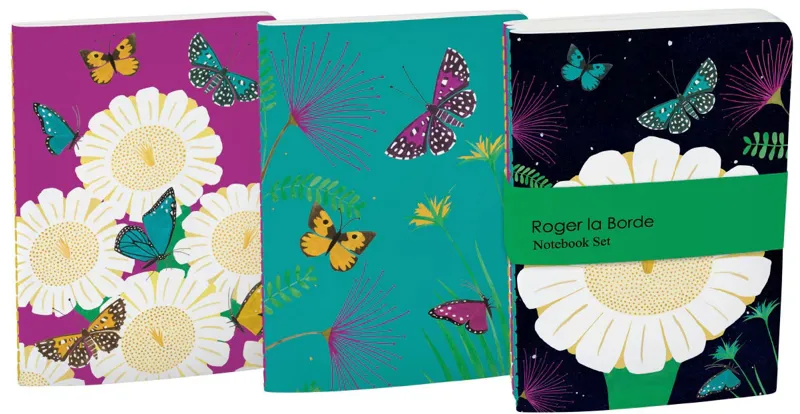 Roger La Borde Set of 3 A6 Notebook Set - Night Flower-1