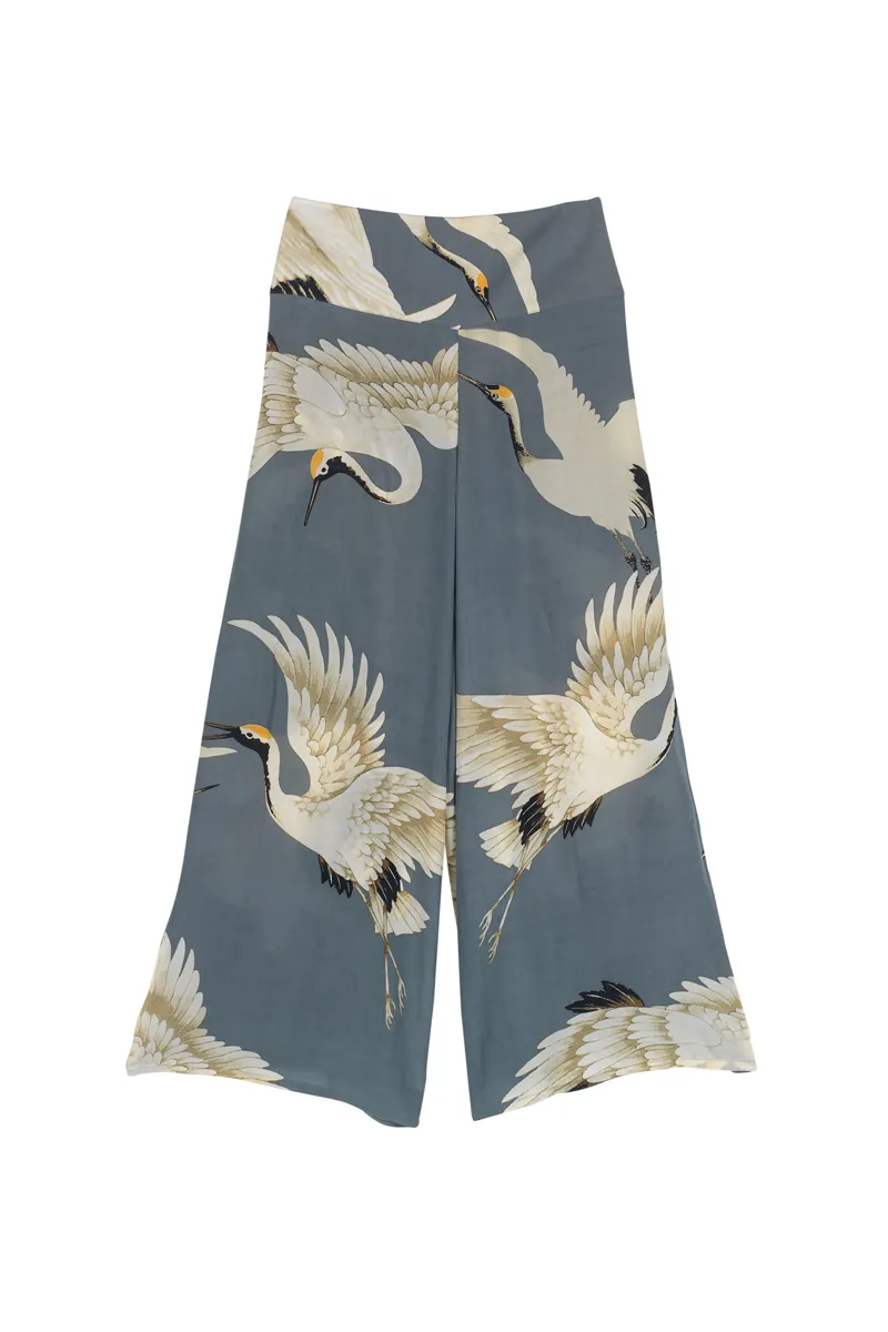One Hundred Stars Crepe Palazzo Trousers - Stork Slate SM