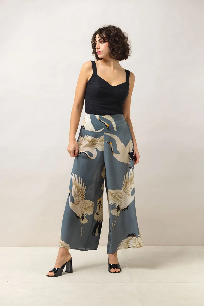 One Hundred Stars Crepe Palazzo Trousers - Stork Slate SM-1