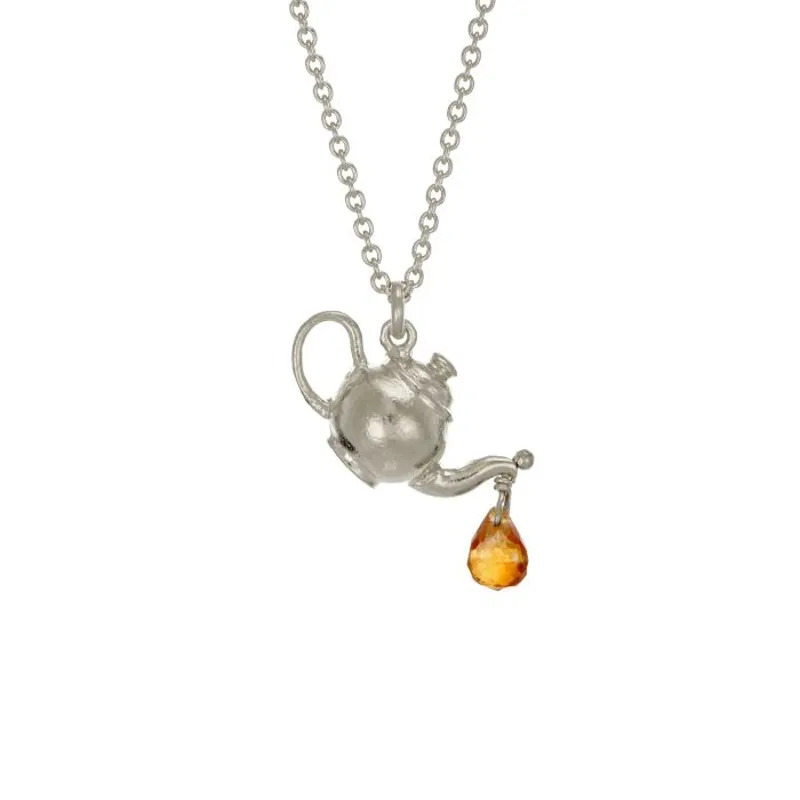 Alex Monroe Silver Teapot Necklace Citrine Drop